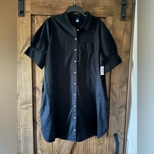 Old Navy Black Casual Button Down Shirt Dress with Puffed Sleeves - NWT